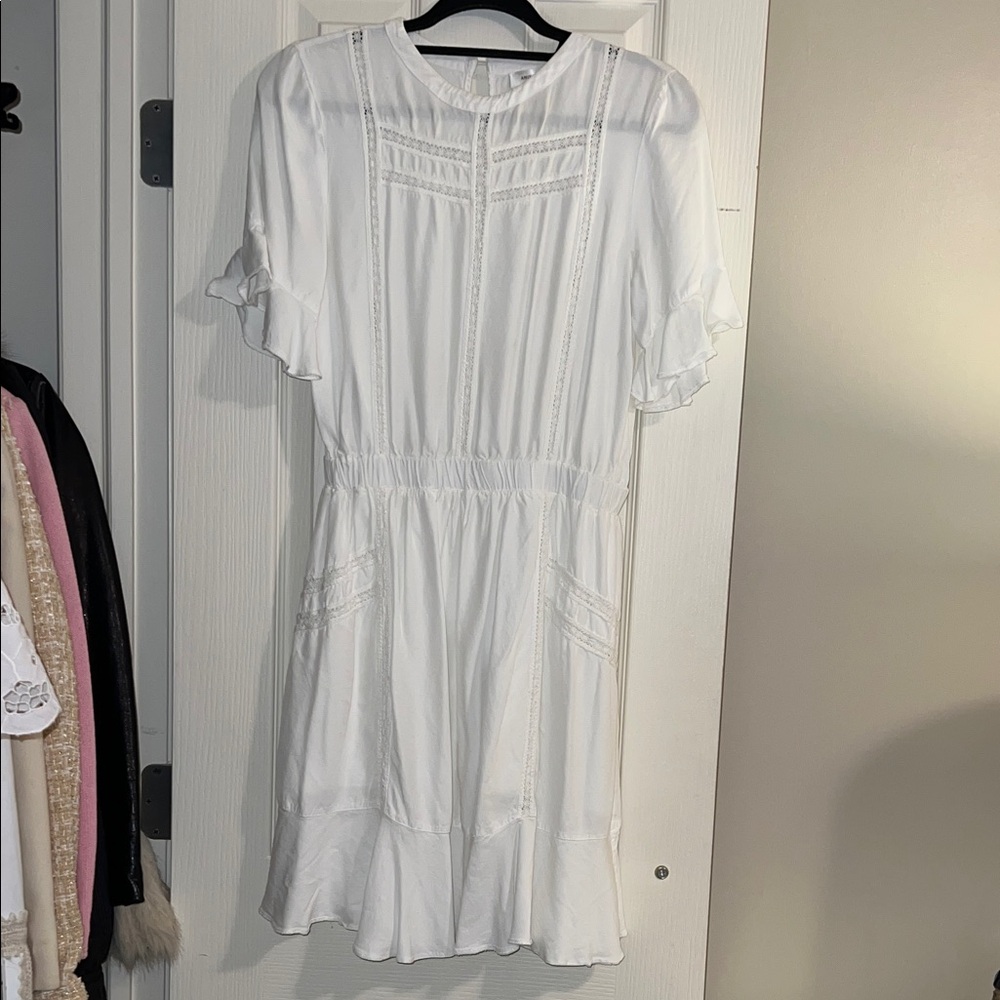 Anine Bing White Midi Dress with Ruffle Sleeves